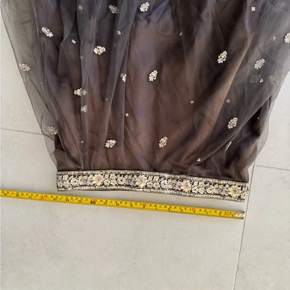 Lashkaraa Dark Grey Embellished Corset Style Lehenga - Picture 6 of 8